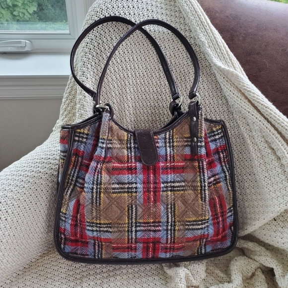 Vera Bradley rare plaid highland wool shoulder handbag - Picture 1 of 9